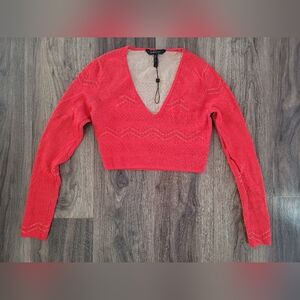 BCBG - Red Long Sleeve Cropped Top